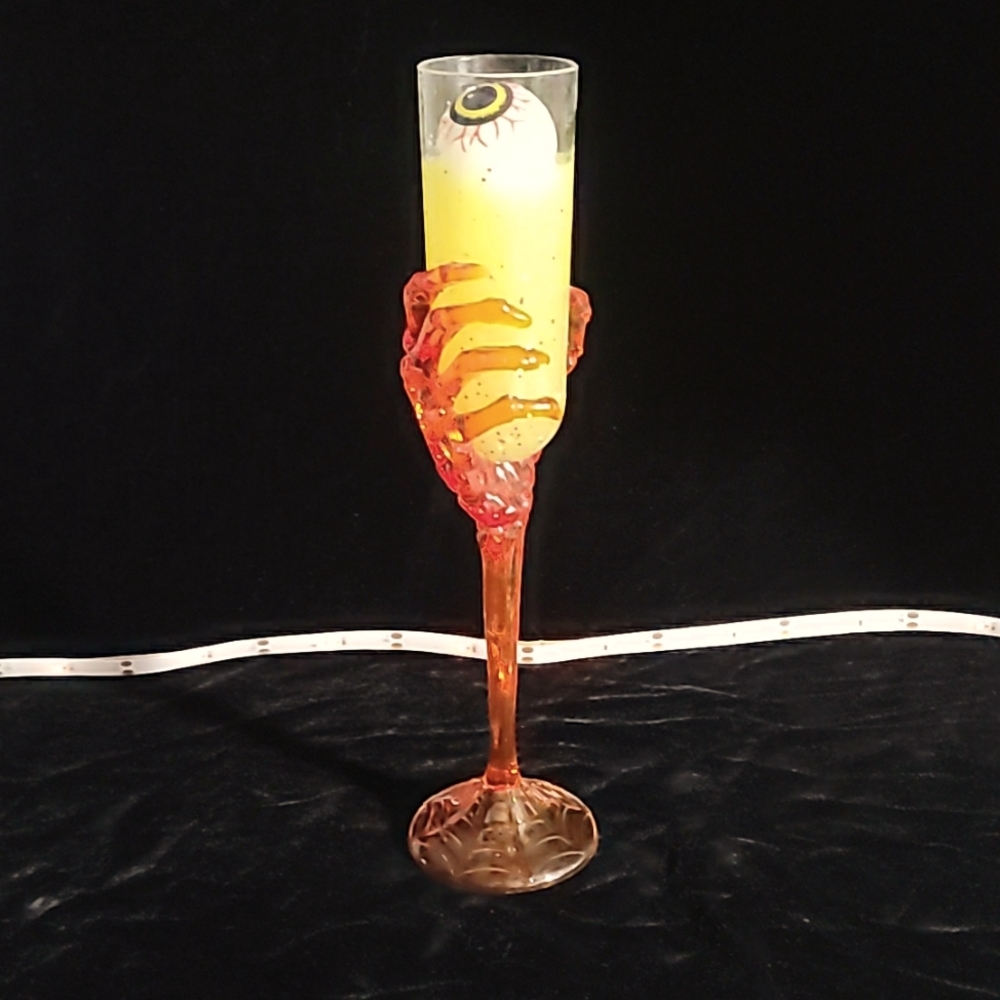 Faux Halloween Champagne Flute w Eyeball  with Resin‎ Drink / Glow in the Dark